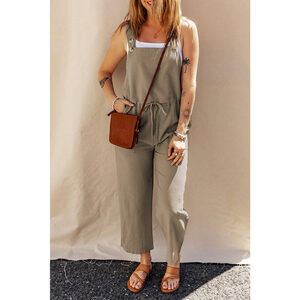 Drawstring Wide Strap Overalls with Pockets